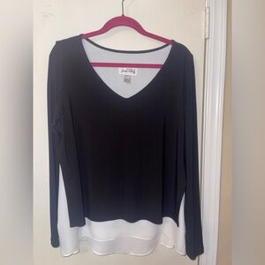 Joseph Ribcoff Black V-neck and Off White Sheer Under Lay Women's Top